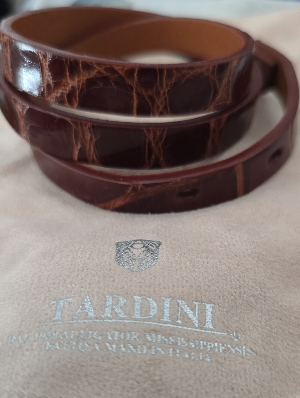 NWT Tardini Italy Genuine Crocodile Double Wrap Leather Bracelet Brown w/ Bag V2